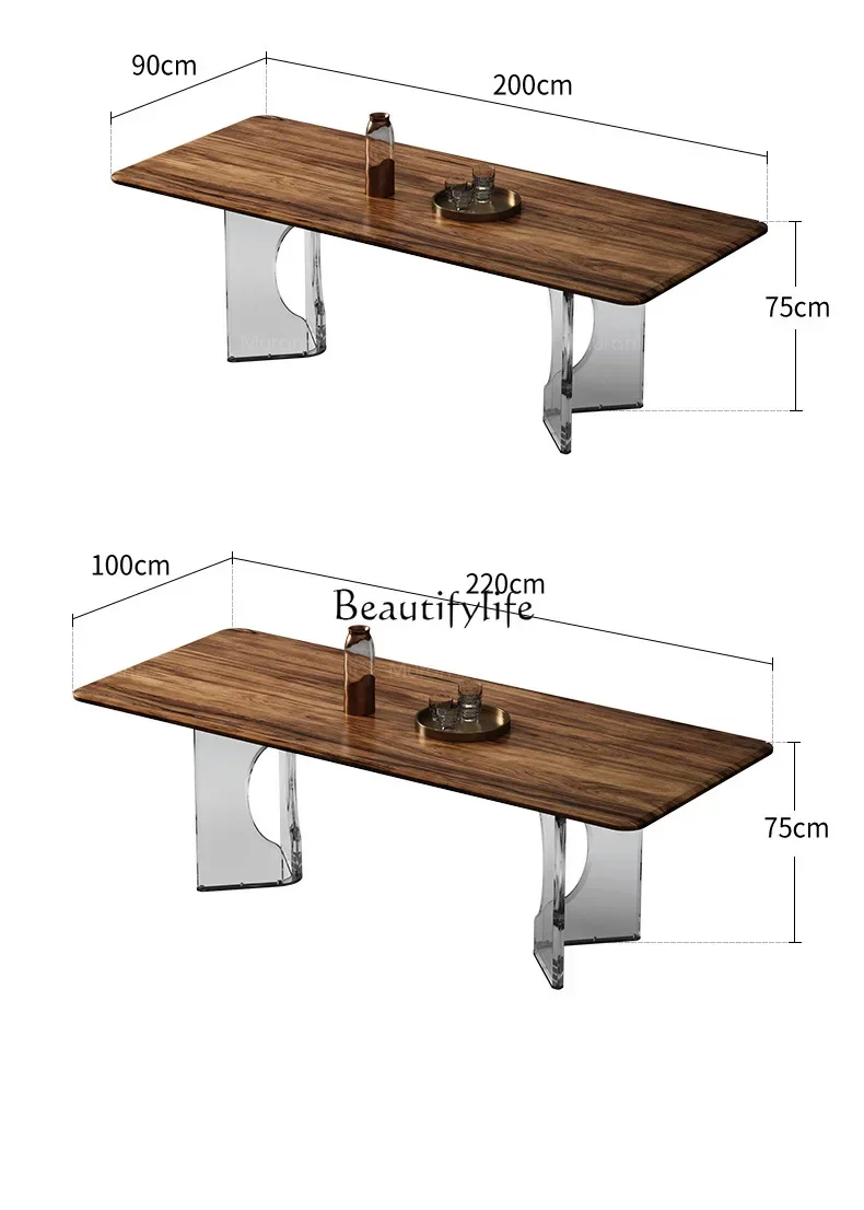 D06-*Light luxury South American walnut acrylic floating dining table Italian minimalist high-end