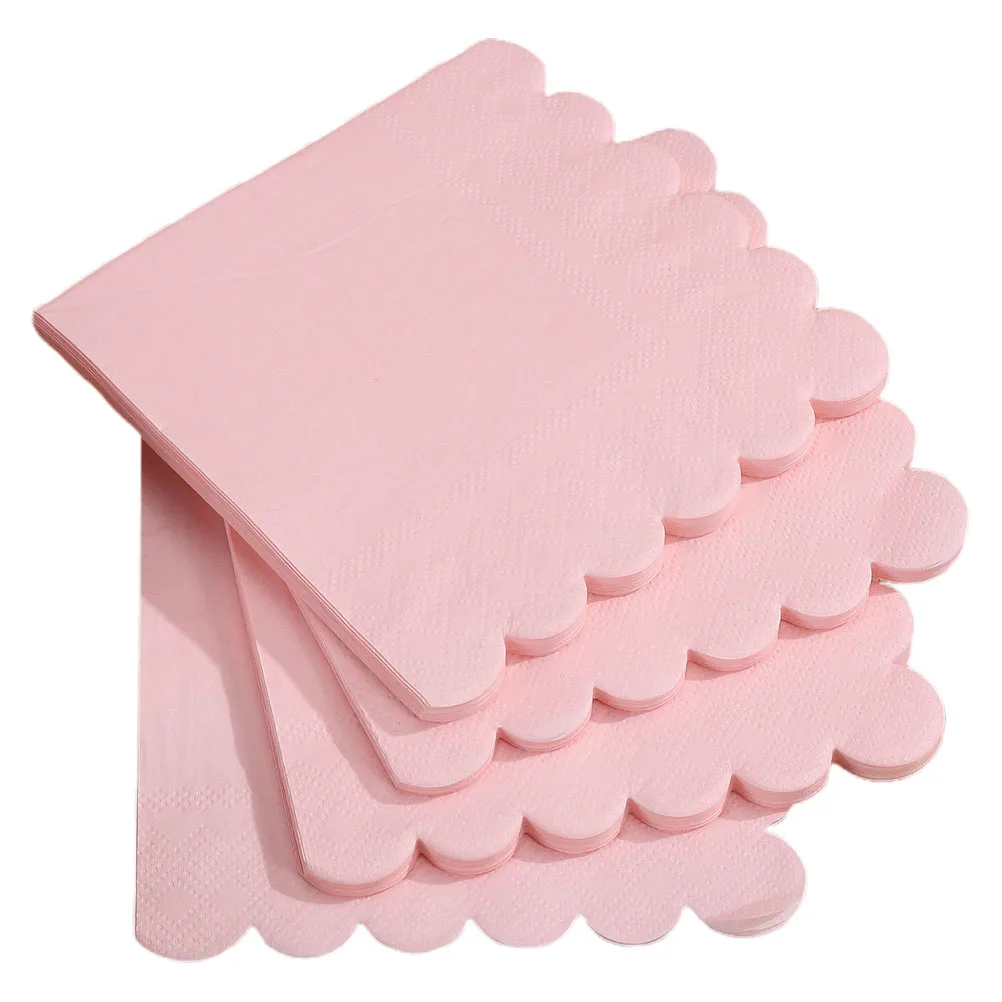 100 قطعة مناديل مروحة الوردي 25x25 سنتيمتر حافة الإسكالوب المتاح الباستيل دش الحفلات صدفي السائبة حزمة المناشف الورقية