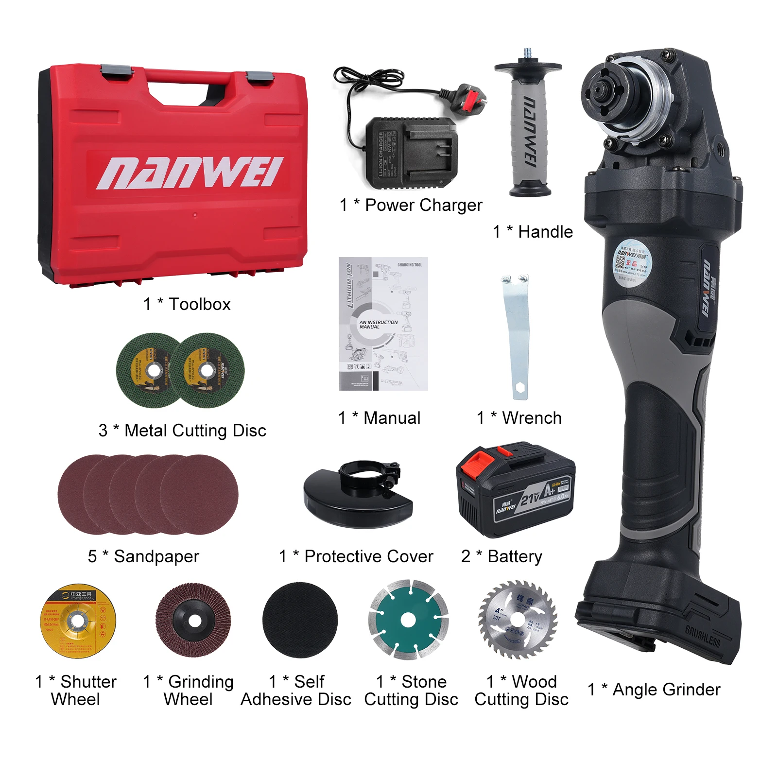 コードレスアングルグラインダー 3段階速度調整 電動グラインダー パワーディスプレイ ブラシレスモーター 21V 4000mAhバッテリー 切断研磨用