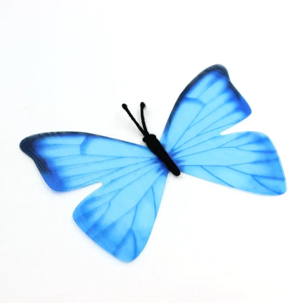 20PCS 10cm Large Butterfly Blue Organza Fabric Butterfly Double Layer Appliques Translucent for Party Decor, Doll Embellishment