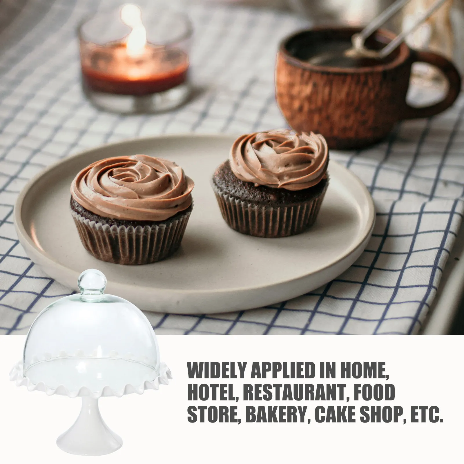 

1 Set Glass Cake Cover Dome Ceramic Food Plate Dustproof Display Tray Resistant Temperature for Indoor Outdoor Serving