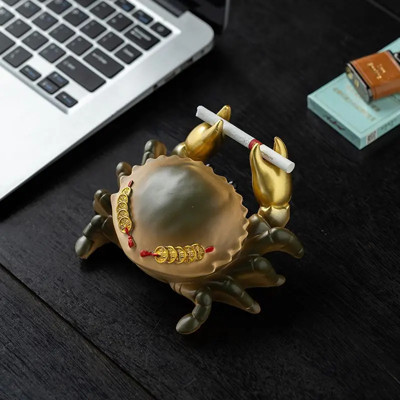 Crab Ashtray Chinese Painted Design Windproof Lid Cute Desktop Ornament For Living Room Office Household Smoking Accessory
