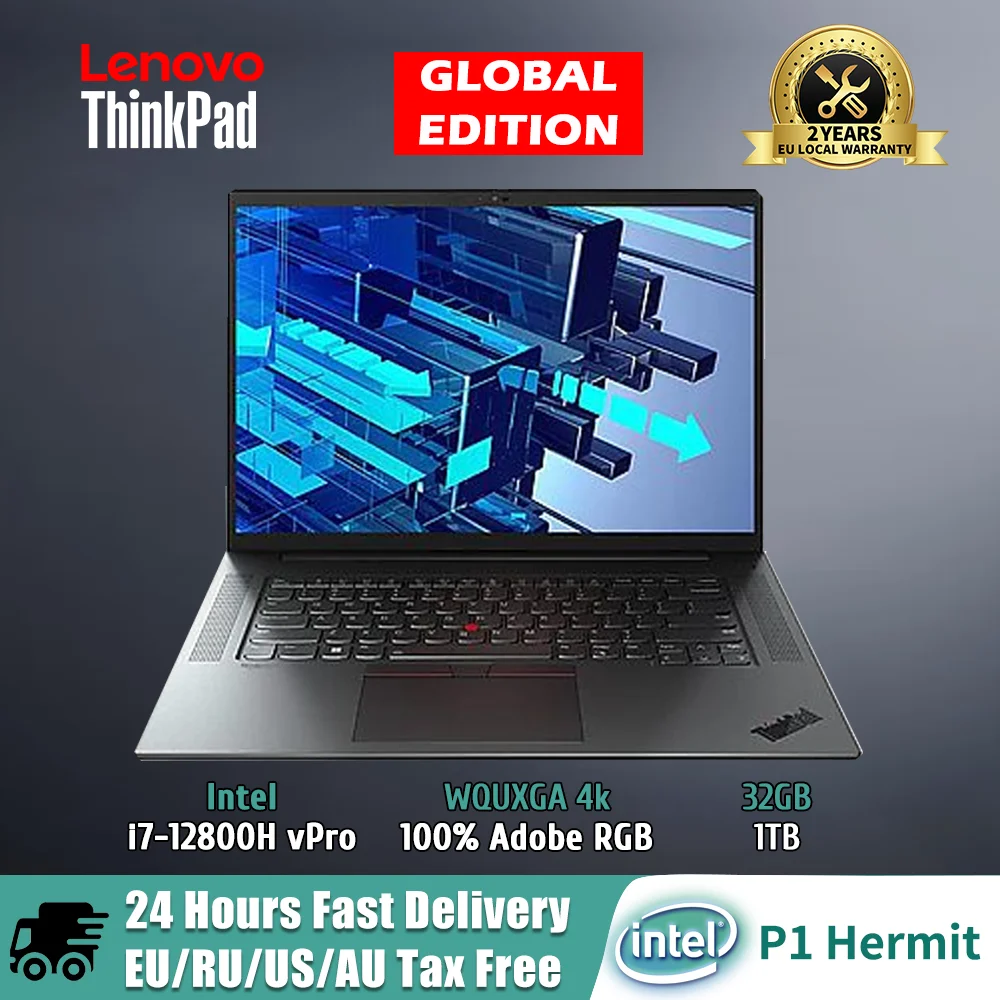 Lenovo – pc portable ThinkPad P1 Hermit Business, Notebook i7-12800H vPro, RTXA4500, 32 go/1 to de SSD, écran 4k, 100%, Adobe RGB