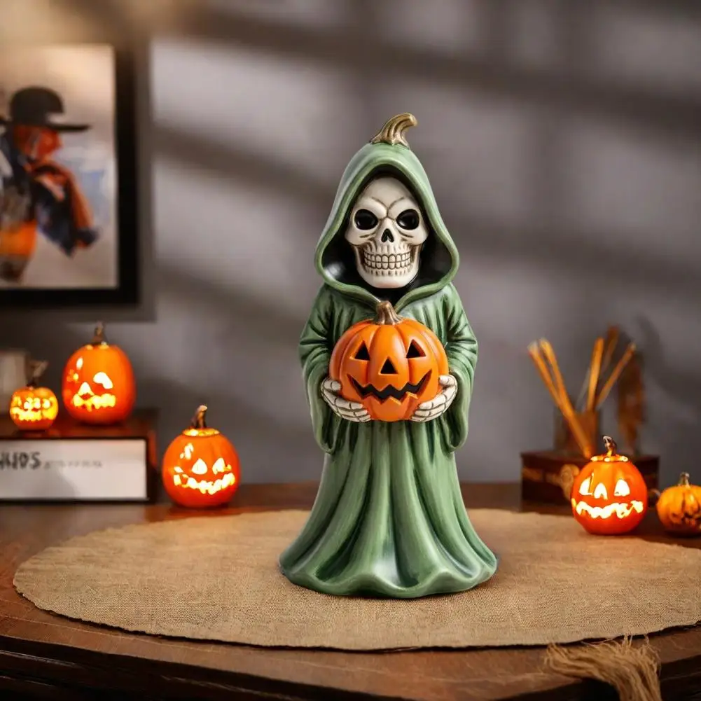 

Halloween Decor Resin Statue Spooky Halloween Skull Pumpkin Figurine Resin Skeleton Statue Indoor Home Decor Ornaments