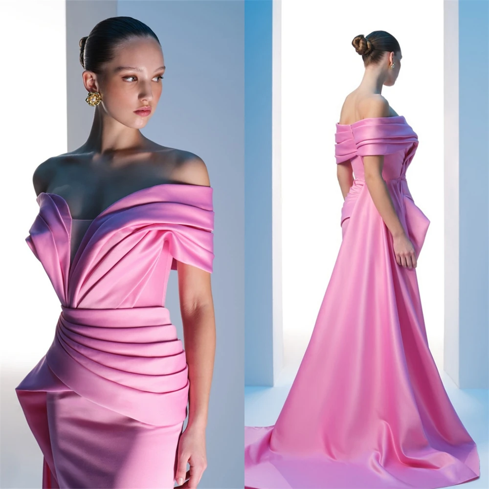 Customized Prom Gown Evening Formal Dress Off-the-shoulder A-line Floor Length Skirts Draped Bespoke Occasion Dresses Saudi Arab