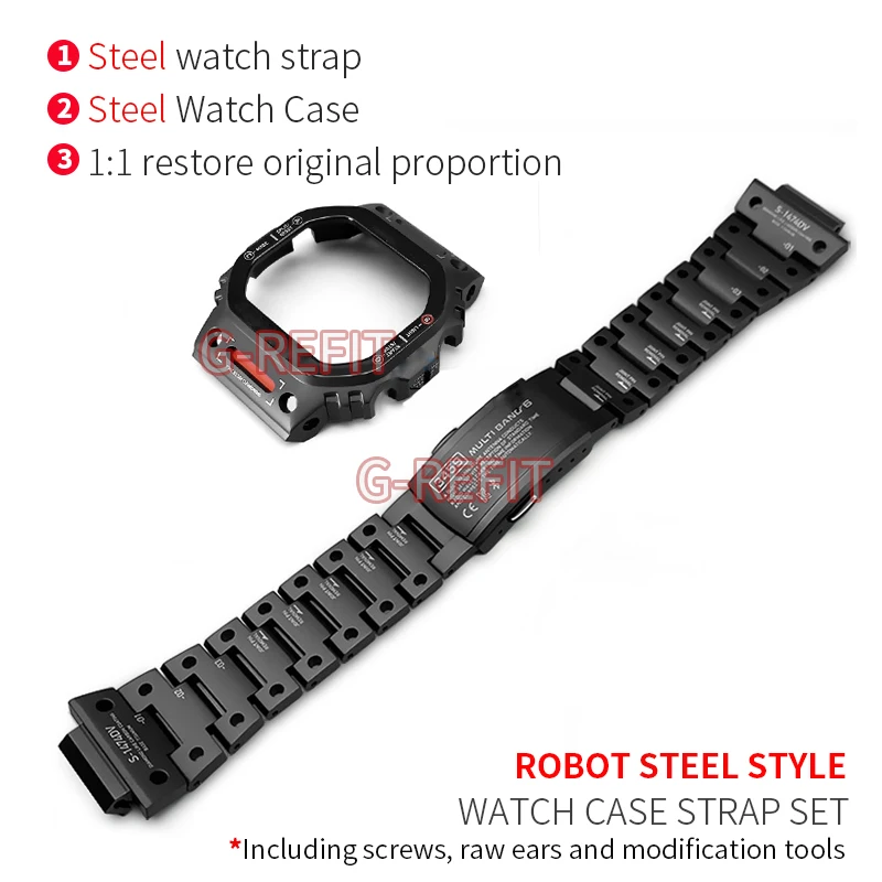 G-Refit Mech Style Robot DW5600 GWB5600 G5600E Titanium GWM5610 roestvrijstalen horlogekast Metalen ringband GMWB5000 MechWarrior