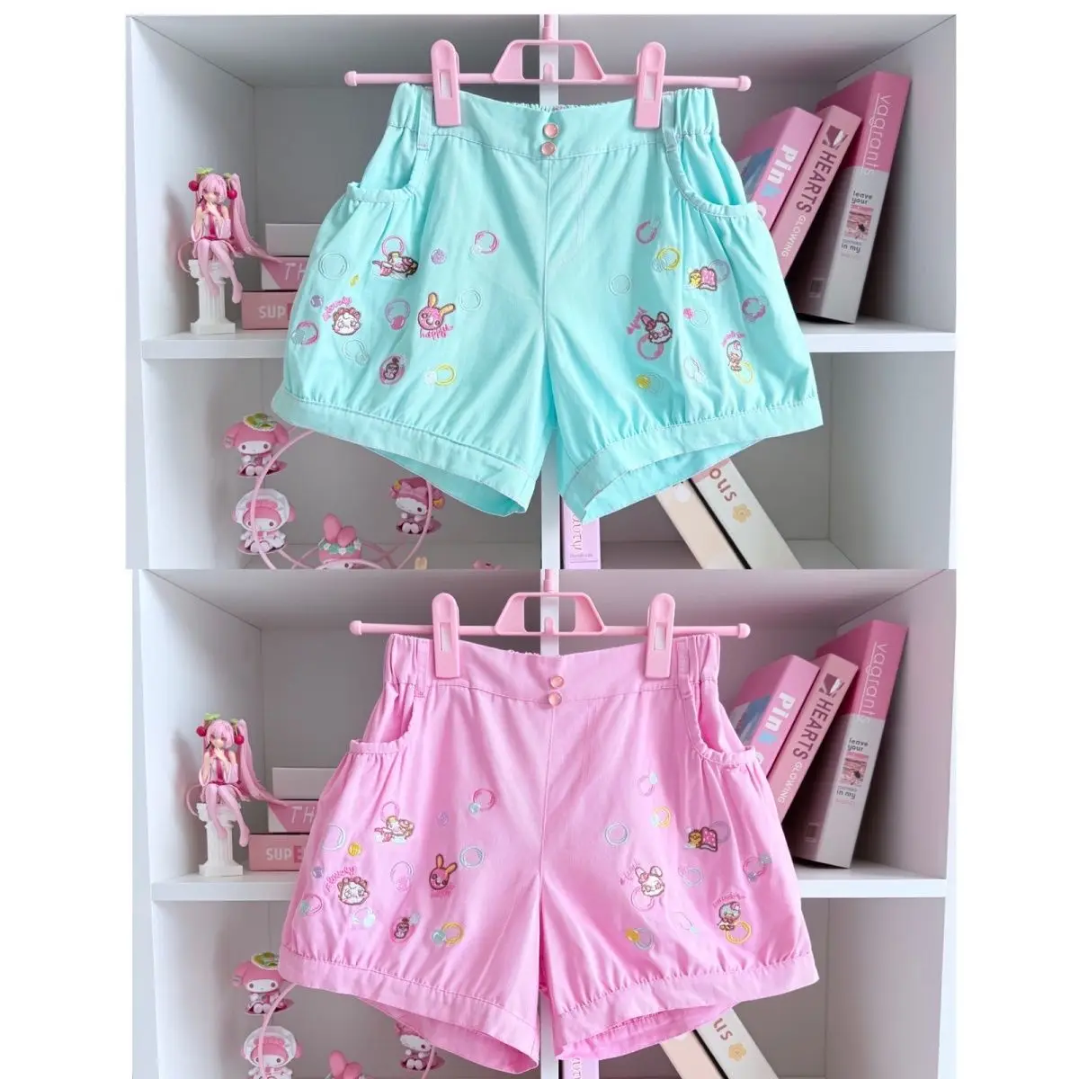 

Японские шорты Dopamine с мультяшной вышивкой Mp, милые шорты для девочек, летние повседневные шорты с эластичной резинкой на талии для милых девочек, шорты-фонарики Y2k, пышные шорты