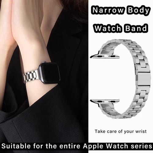 Imagen 1 del producto Correa de mujer para Apple Watch Ultra 6 7 8 Band SE 49mm 44mm 40mm 41mm pulsera delgada de acero inoxidable para iWatch 3 42mm 38mm