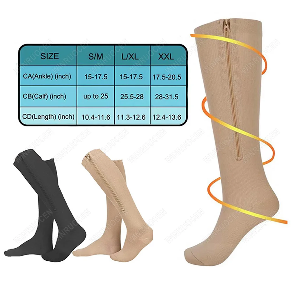 WINRUOCEN Medical Varicose Vein Zipper Compression Stocking for Edema Socks For Women Men Closed Toe Nylon High Elasticity