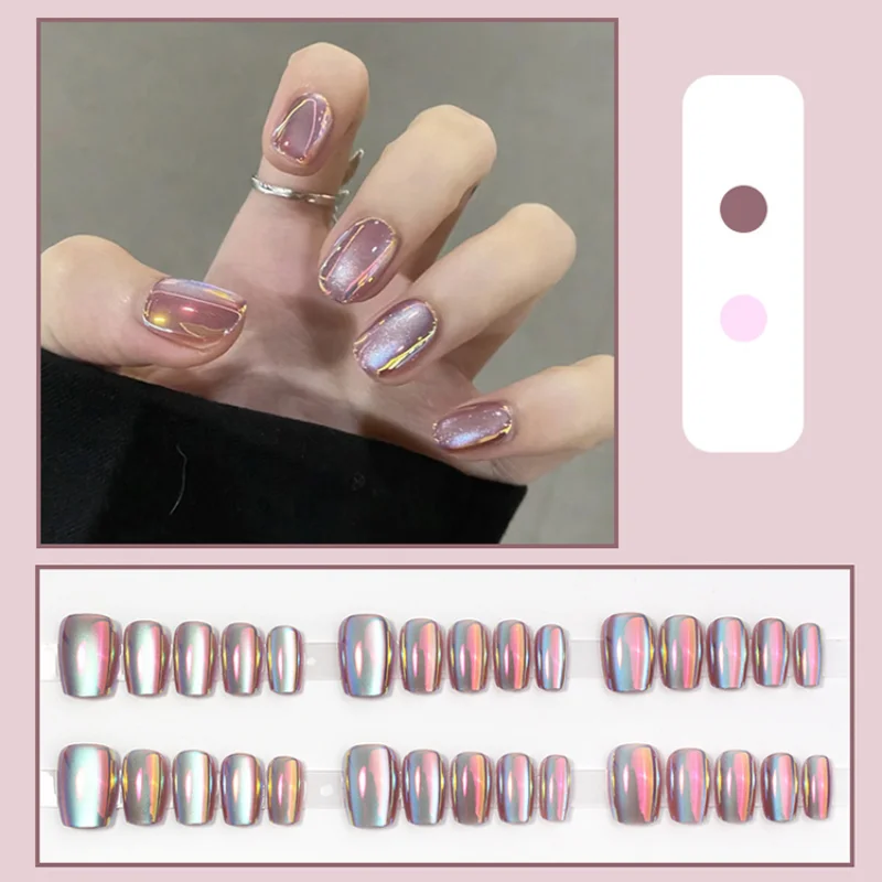 

Electroplated Blue Cat Eye Press on Nails 30Pcs Full Cover False Nails Glossy Gel Effect Reusable Fake Nails for Women Girls New