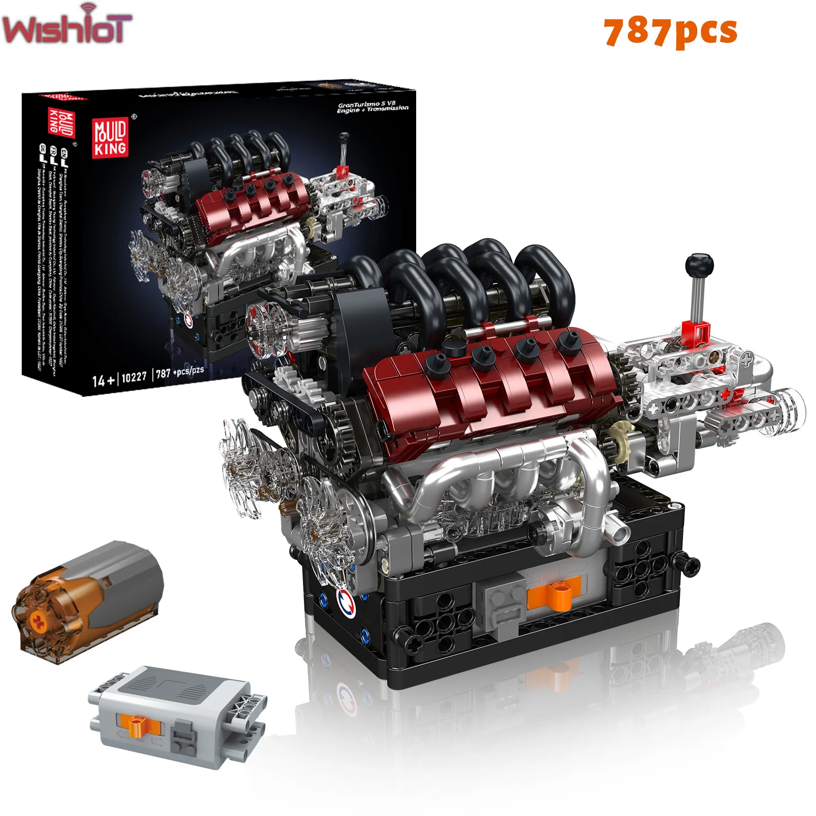 

Mould King 10227 GTS V8 Engine+Transmission Building Blocks Classic Luxury Car Engine with Gearbox Motor Control Kids Toys Gifts