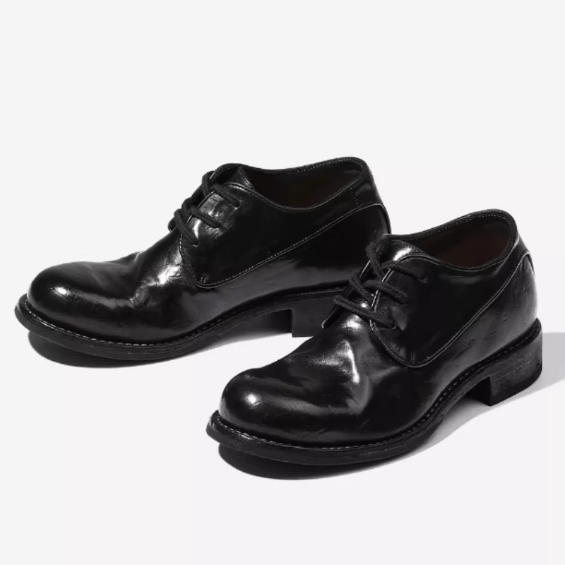 

Italian Design Style Hand-sewn Horse Skin Derby Shoes Men's Dress Shoes Luxury Breathable Horsehide Goodyear Horse Leather Shoes