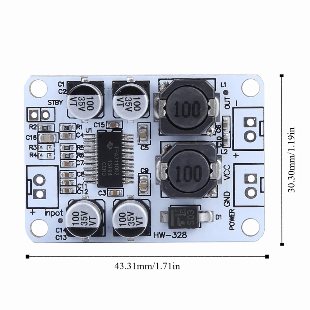 DC 8-26V 전력 증폭기 보드 TPA3110 PBTL 30W 디지털 증폭기 보드 단일 채널 고출력 오디오 수신기 AMP 모듈