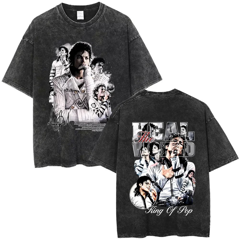 Washed Vintage Michael Jackson King of Pop Graphic T-shirt Men Women Fashion Retro Rock T-shirts Men's Punk Oversized T Shirts