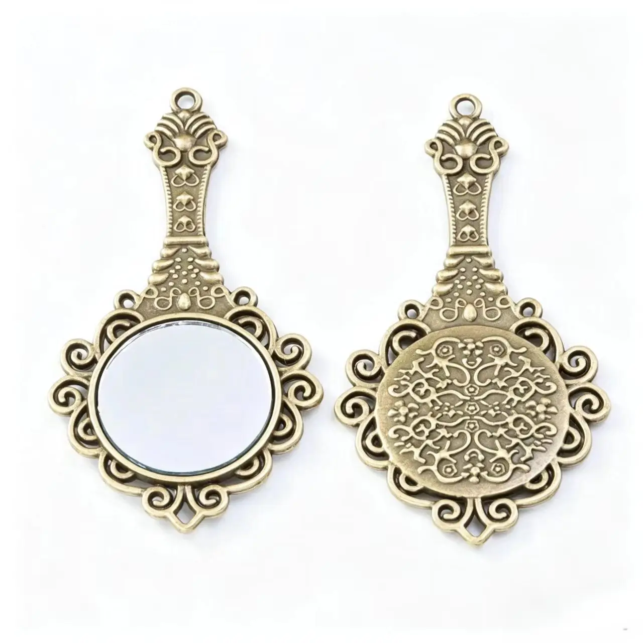 2 Pcs/Lot 67*35mm Gold Color Alloy Mirror Charms For DIY Bracelet Necklace Pendants For Jewelry Making DIY Jewelry Findings