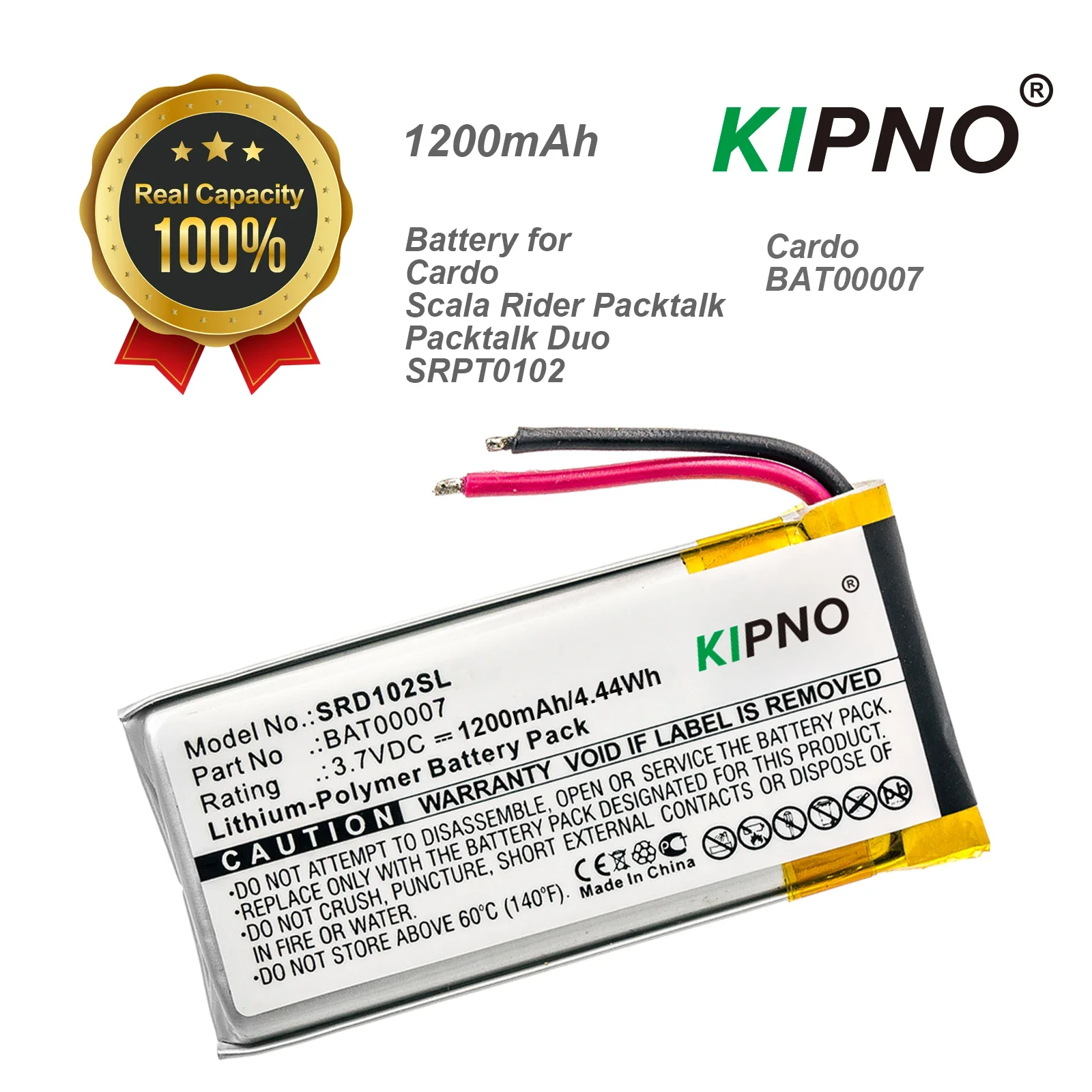 KIPNO 1200mAh Replacement Battery for Cardo Scala Rider Packtalk Duo BAT00007 SRPT0102 Wireless Headset Compatible