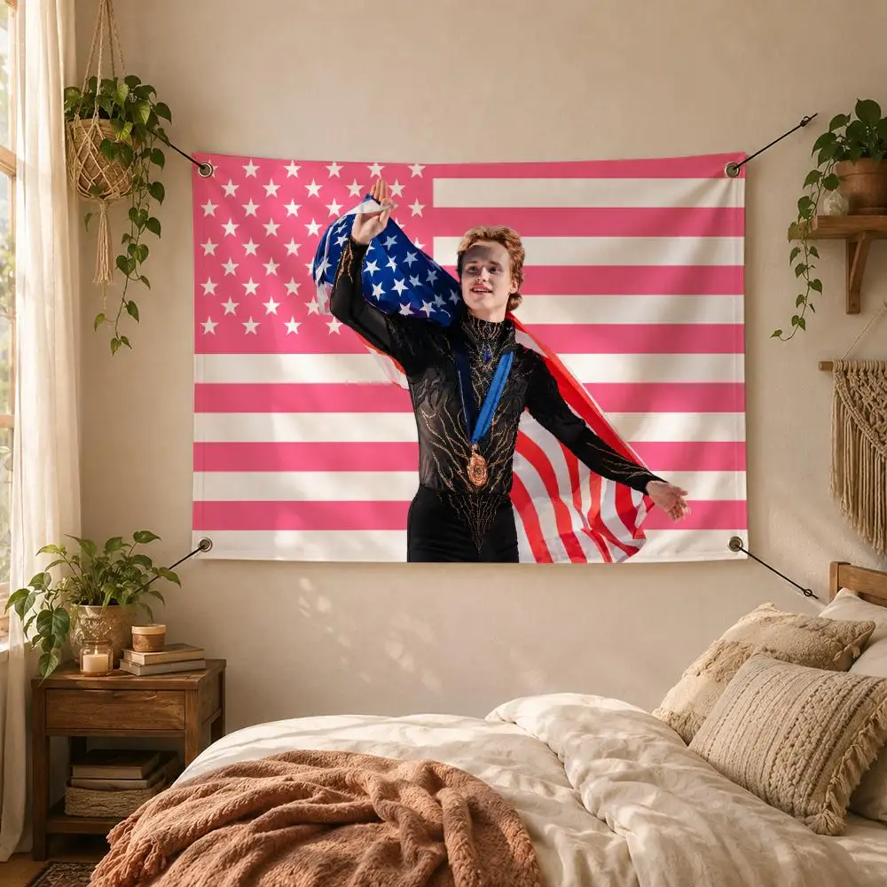 Ilia Malinin Figure Skating Star Flags Decorative Flag Banner for Outdoor Garden Yard Camping Party Home Wall Hanging Decor