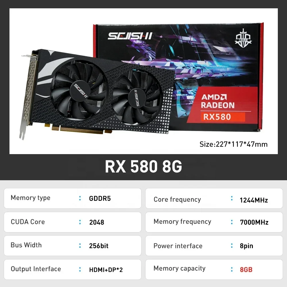 China Factory RX 580 8G GPU 2048SP Graphics Card 8GB Board Graphic Card Radeon RX580 Gaming for Desktop Computer