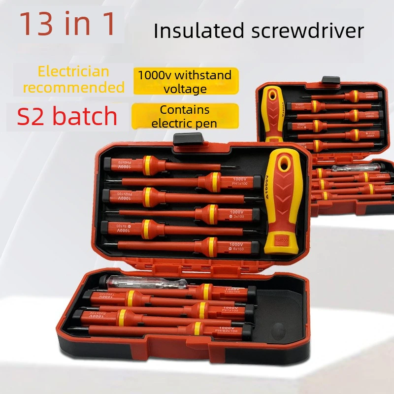 13 Pieces Insulated Screwdriver Set, Cross Slotted High Voltage Resistant Electrician Screwdriver
