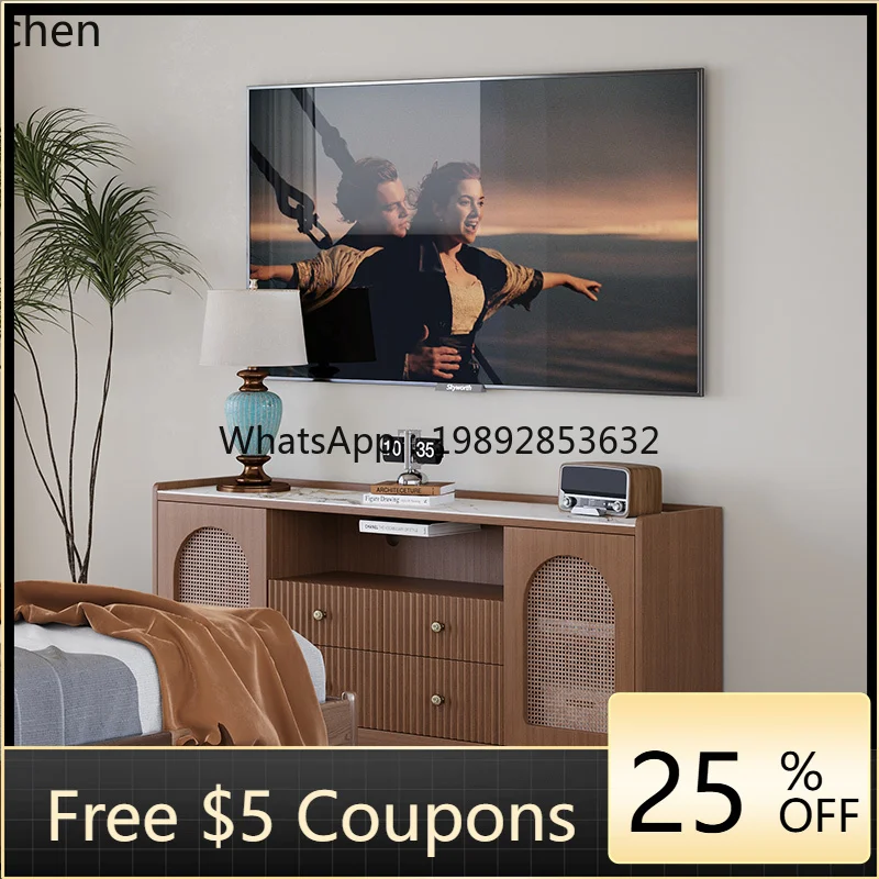 

antique retro rattan TV storage locker integrated living room home rock slab floor high cabinet