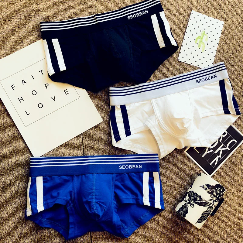 3pcs/lot Trendy men\'s underwear youth cotton stripe low rise breathable Boxer Hong Kong style comfortable shorts