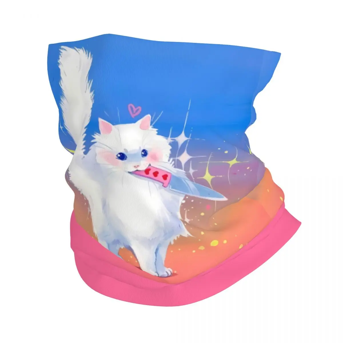 Cute Cat Holding A Small Knife Scarf Neckerchief Neck Face Mask Polyester