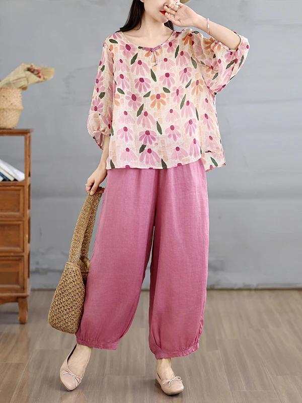 

Authentic 2026 New Retro Versatile Chinese Style Fashion Print Top Lantern Pants Set Women's Fashion Set Three-Piece Winter C...