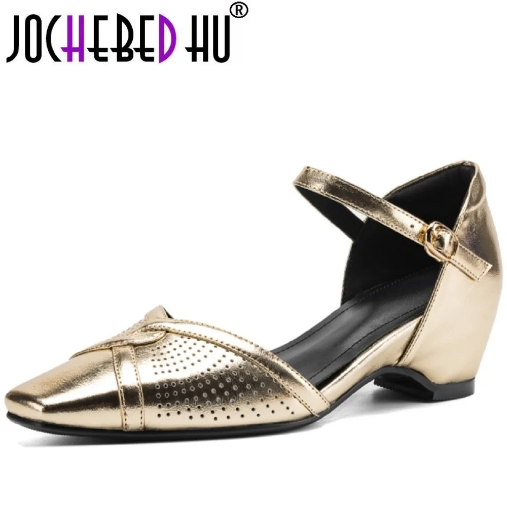 

【JOCHEBED HU】Women's Handmade Genuine leather carving British style slip-on flats retro elegant ladies daily dress shoes 34-40