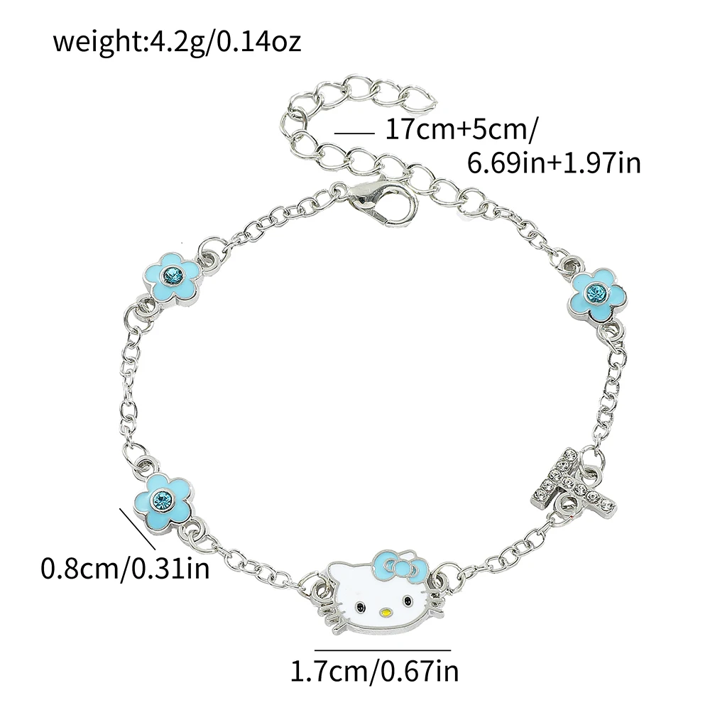 Anime peripherals Kawaii Sanrio Cartoon HelloKitty blue Flower Pendant Bracelet Sweet romantic Trendy Fashion Jewelry Gift