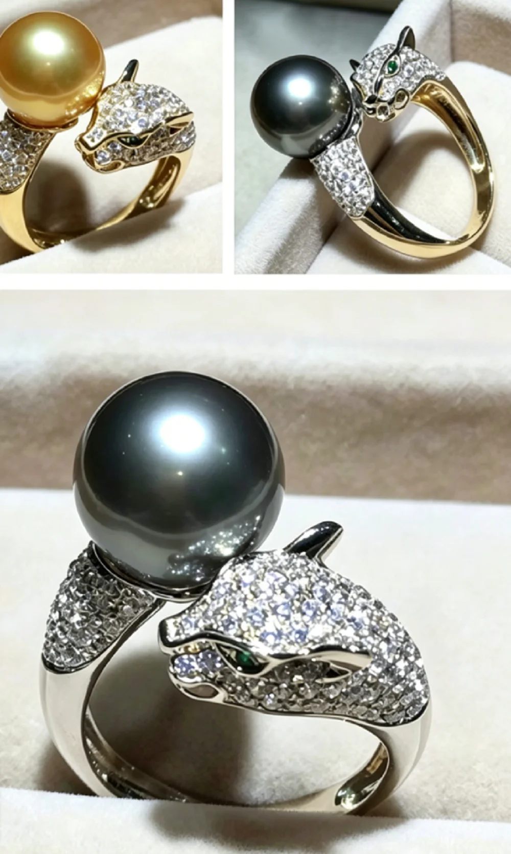 Natural Pearl Ring Leopard Head Pearl Ring Pearl Ring 925s/AAAA11-12mm