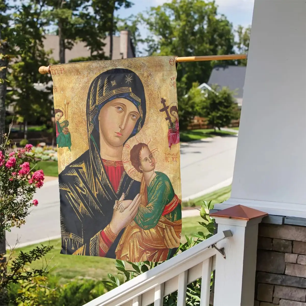 Custom Our Lady Of Perpetual Help Garden Flag 12x18 Inch Double Sided Outside Roman Catholic Virgin Mary Yard Flags for Outdoor