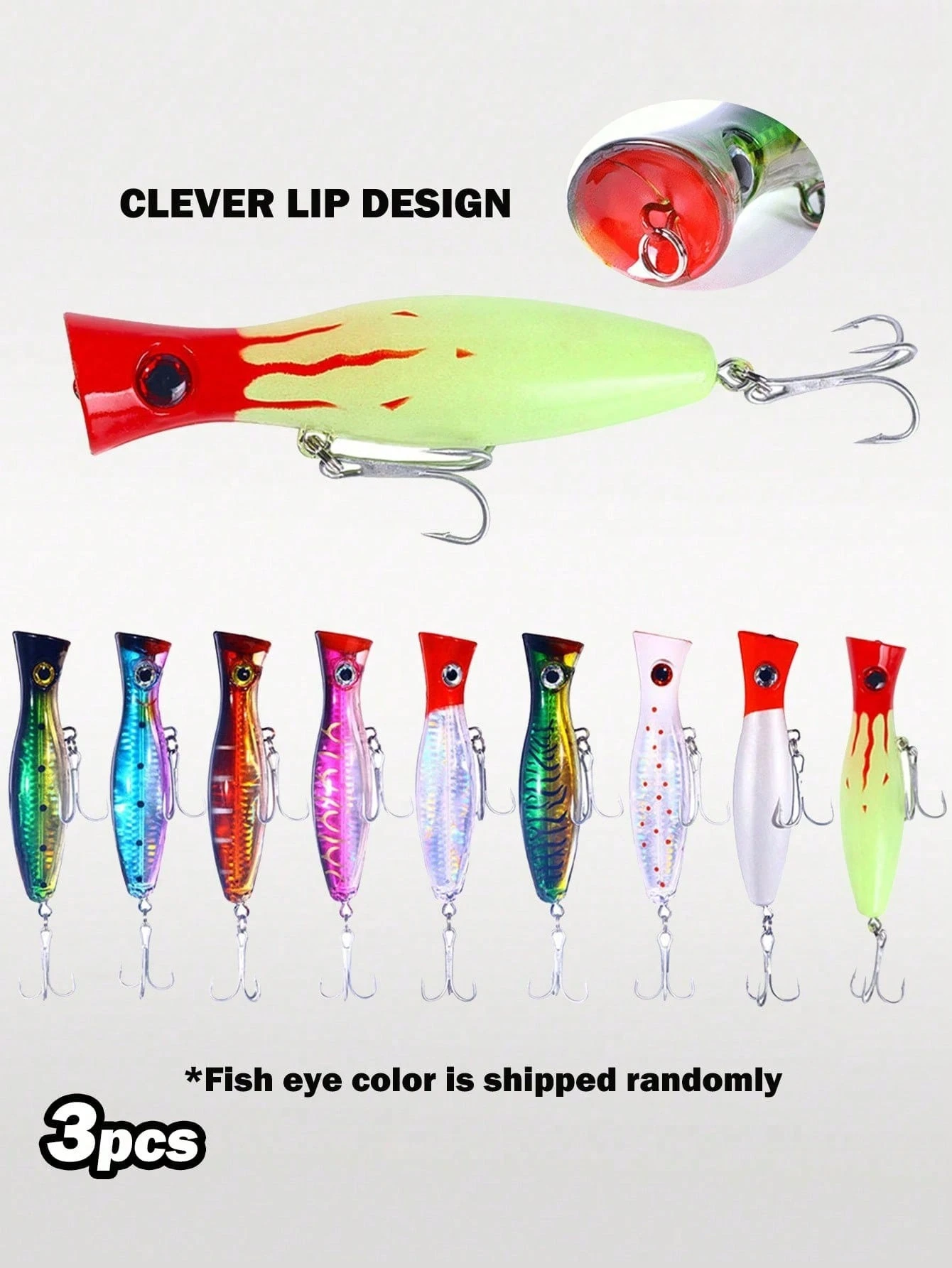 

3pcs Popper Fishing Lure, 16cm/6.3in Topwater Popper Lures 3D Eyes Fishing Accessories For Saltwater Surface Casting And Freshwater Surface Fishing