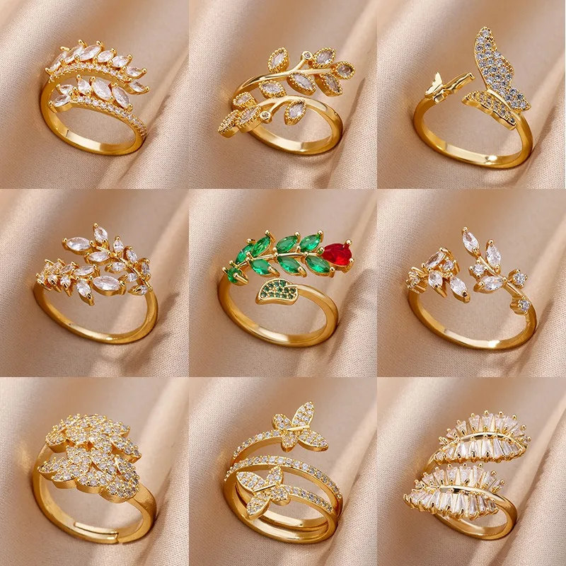 

New simple cold wind design sense open index finger ring branches and flowers modeling zircon ring