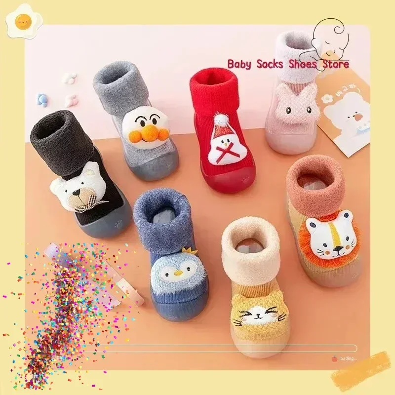 لطيف الشتاء سميكة طفل حذاء طفل صغير الجوارب الطابق أحذية لينة أسفل داخلي عدم الانزلاق أحذية دافئة حذاء طفل صبي طفلة الأحذية