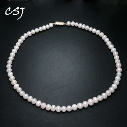 Natural Freshwater Pearl Necklace Yellow Gold for Women Lady Choker Fashion Pretty Wedding Party Gift