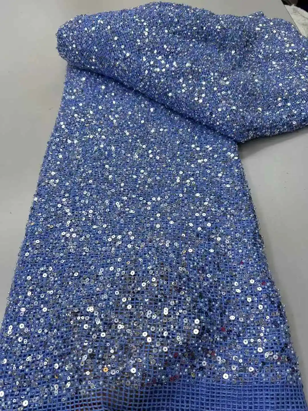 2025 France High-End Luxury Elegant Handmade Beaded Lace Fabric Nigerian With Sequins Mesh Lace Fabric For Wedding DressZX-52756