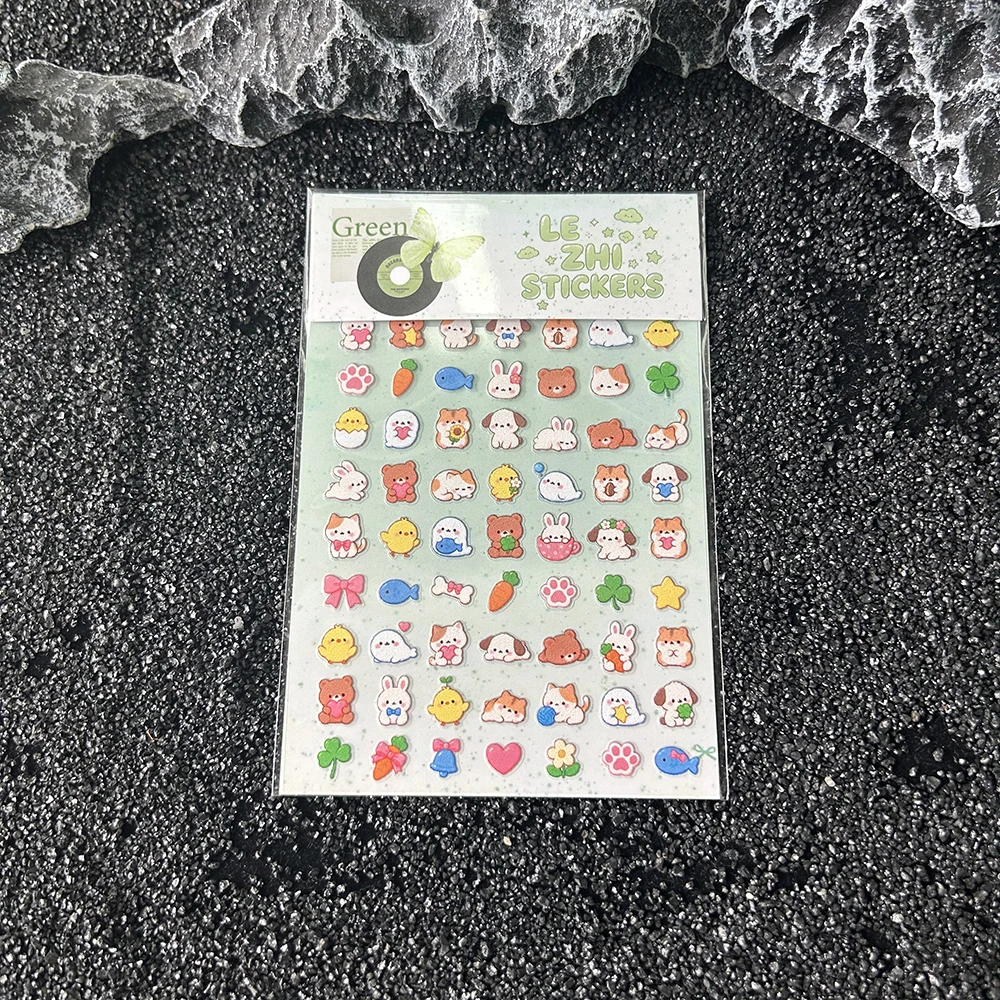 LEZHI Cute 3D Puffy Stickers Sheet Kawaii Animal Cat Dog Rabbit Embossed Decals For Diary Scrapbooking Journal Decoration