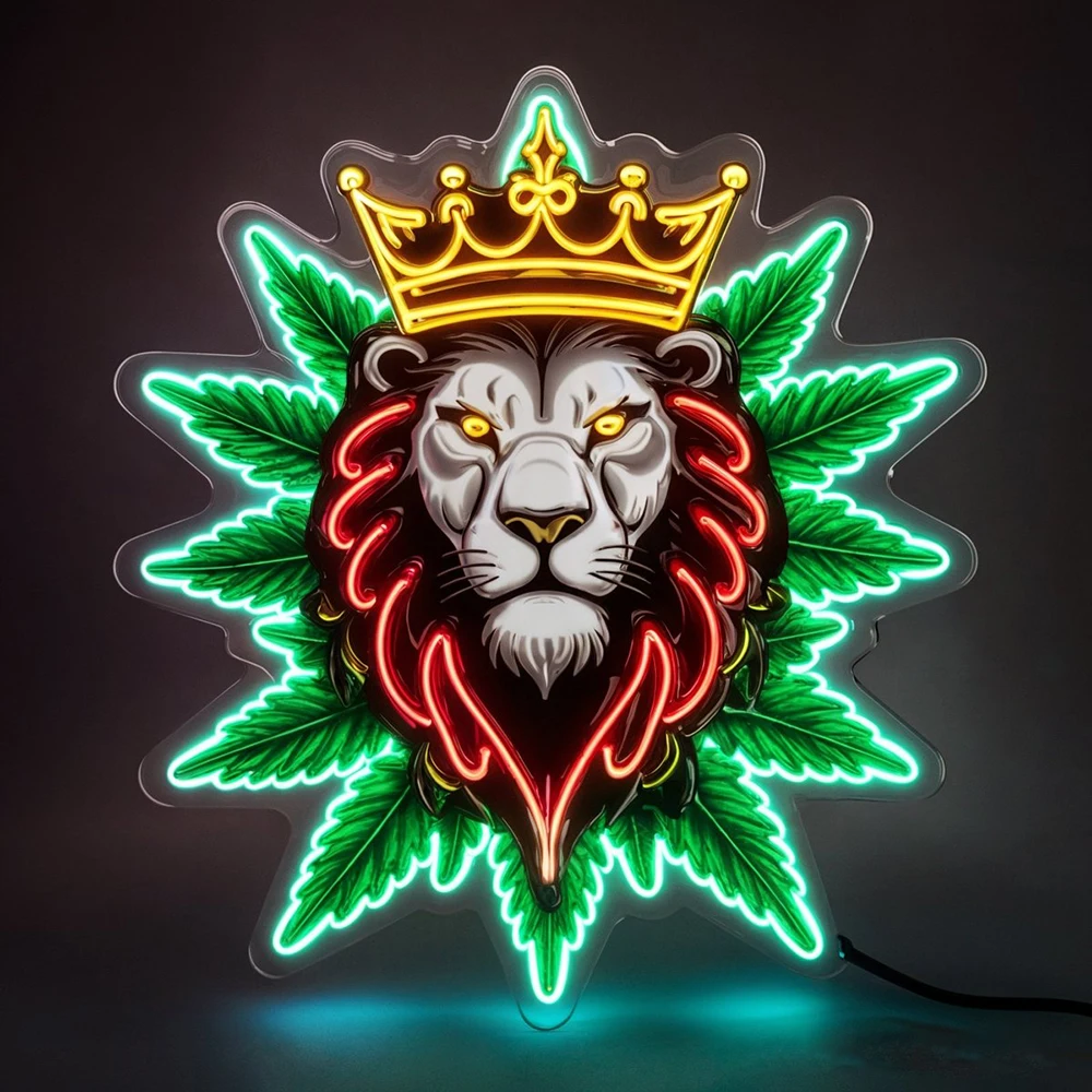 Weed King Lion Neon Pop Art Light Sign for Smoke Bar Club Wall Decor LED Night Lights Handmade Custom Business Logo Neon Sign