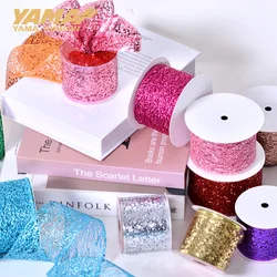 YAMA 10Yards/Roll 63mm Glitter Mesh Wired Edge Ribbon for DIY Christmas Tree Christmas Voucher Bows Decoration Wired Edge Ribbon