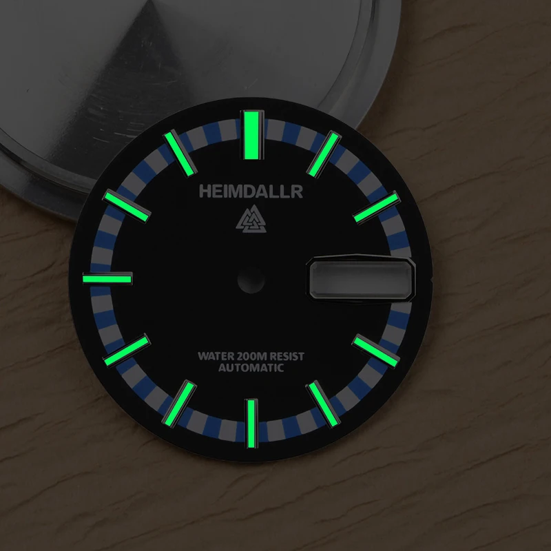 HEIMDALLR SKX007009 3.8 الساعة الاتصال الهاتفي 28.5 مللي متر سوبر مضيئة ل NH36A ساعة يد تعمل بالحركة بطلب صالح Seiko mod أجزاء ساعة الغوص