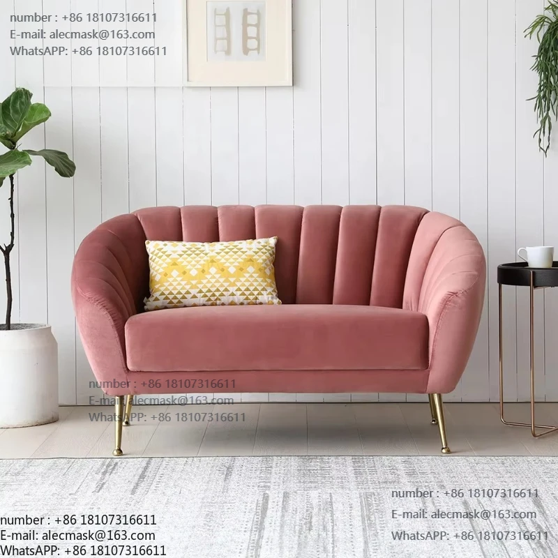 

Living room 2 round gray green pink velvet curved sofa