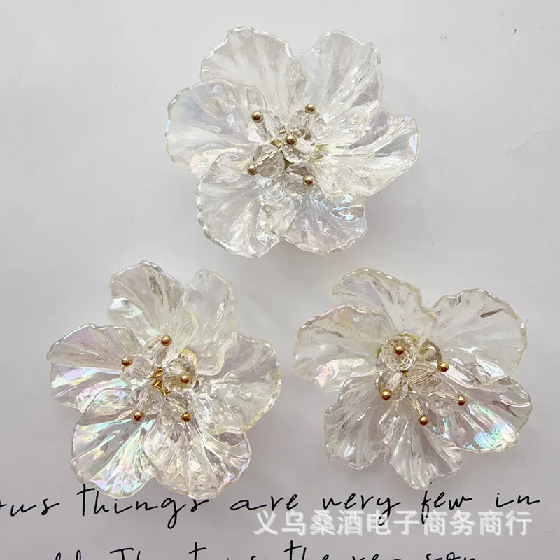 Handcrafted Acrylic Iridescent Transparent Blossom Shoe Clips for Clogs DIY Embellishment for Beaded Buckle Craft Premium
