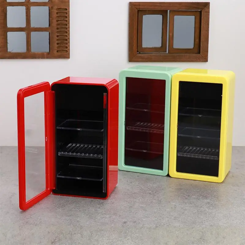 1Pcs 1:12 Doll House Mini Simulation Luminous Refrigerator Freezer Playhouse Toys Miniature Food Play Kitchen Scene Decor