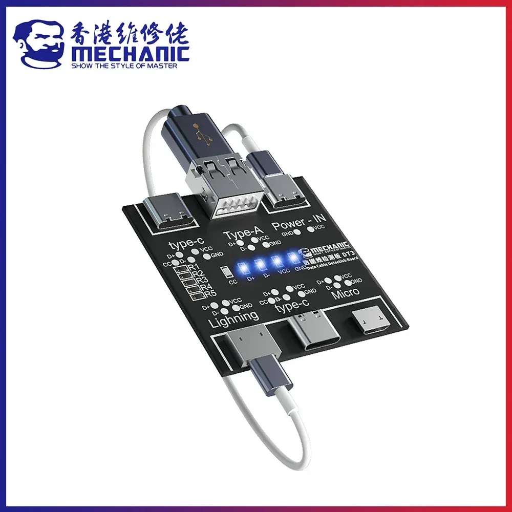 MECHANIC DT3 USB Cable Tester Data Cable Test PCB Board for IPhone Android USB Type-C Lightting Date Cable on-Off Detection tool