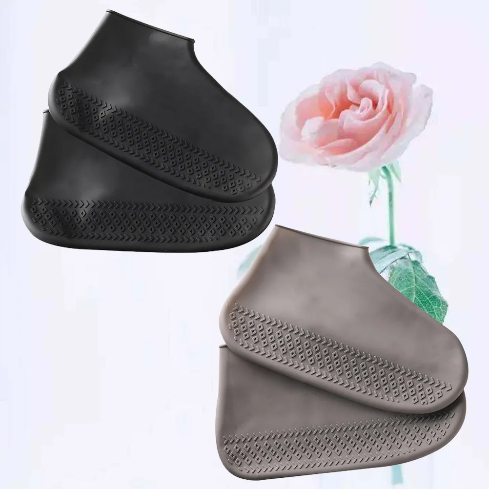 2Pairs Silicone Shoe Cover Waterproof Anti-Slip Boot Protector for Mud Rain Snow Outdoor Activities Black and Grey S Size