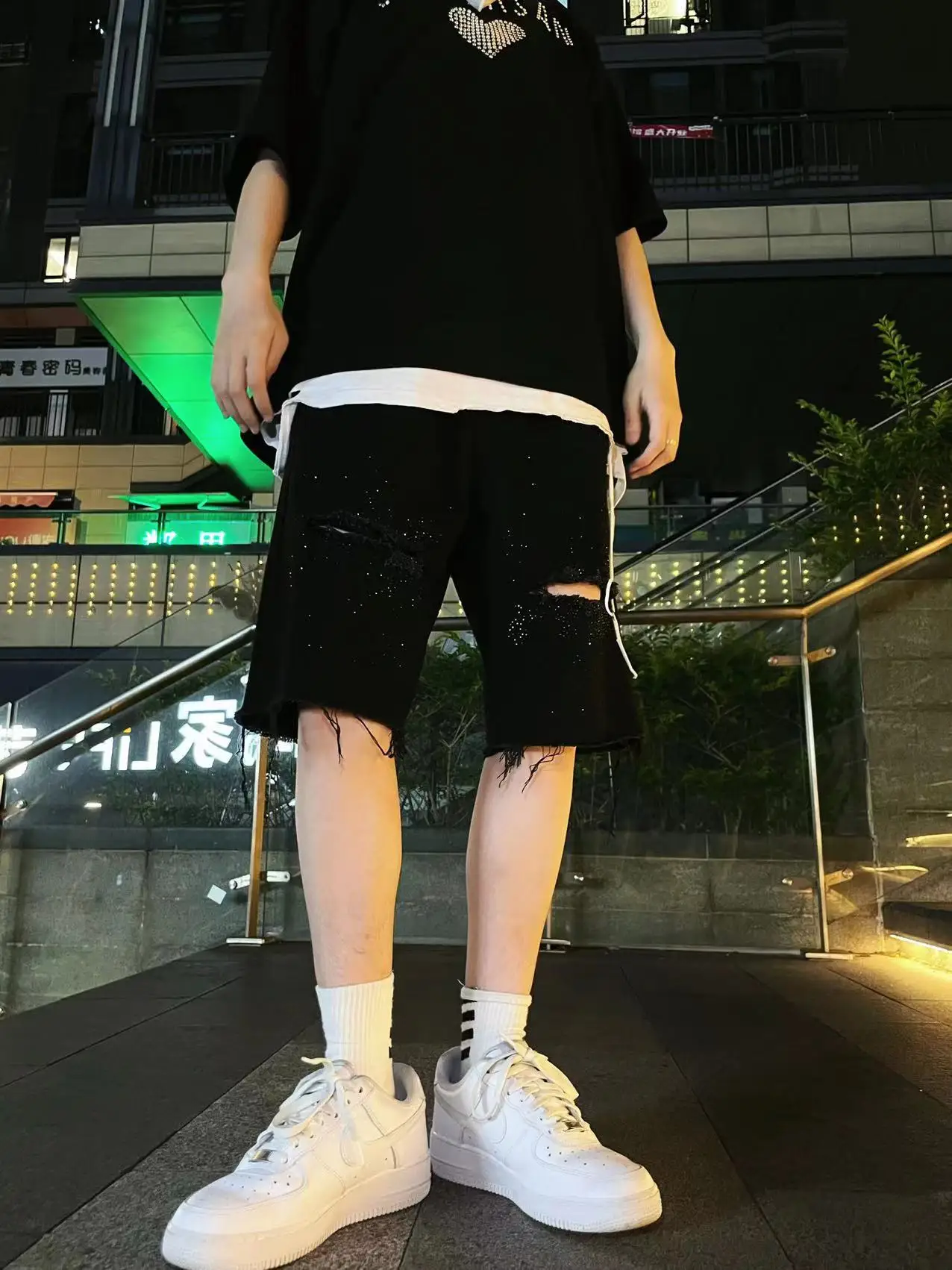 Korean Version Original Fashion Heavy-duty Rhinestone Denim Ripped Shorts Trendy Casual Loose Unisex Versatile Sports Shorts