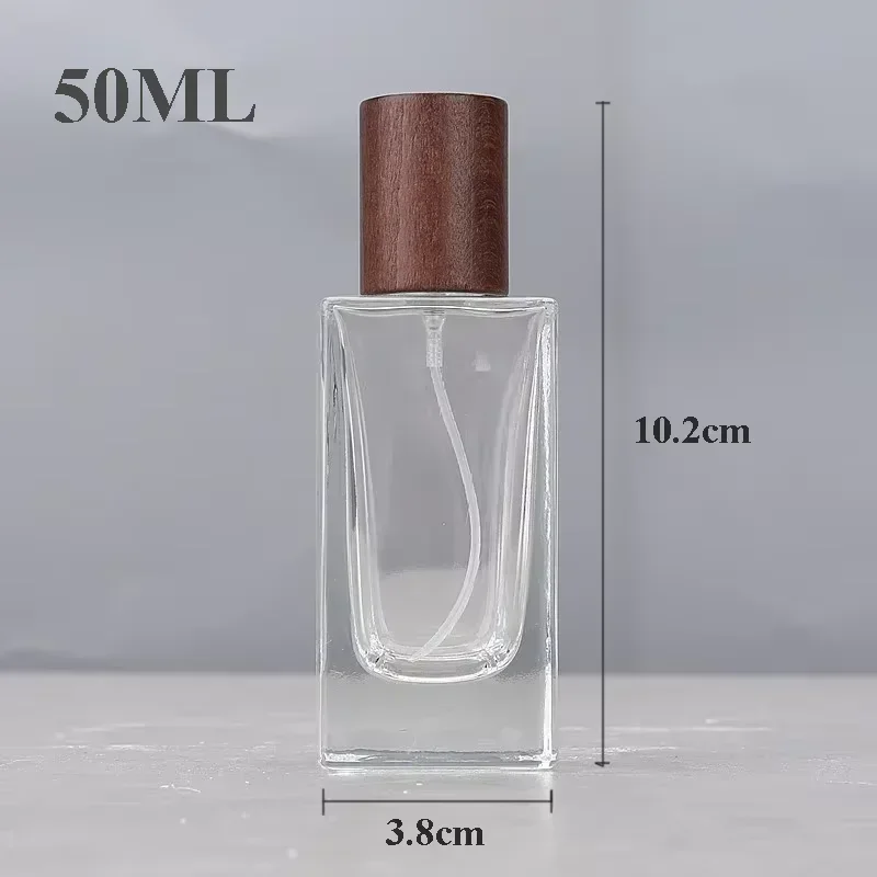 Portable Glass Spray Bottle Beech Lid Perfume Bottle Walnut Cover Empty Bottle Sample Vial Cosmetic Container Refillable Bottles