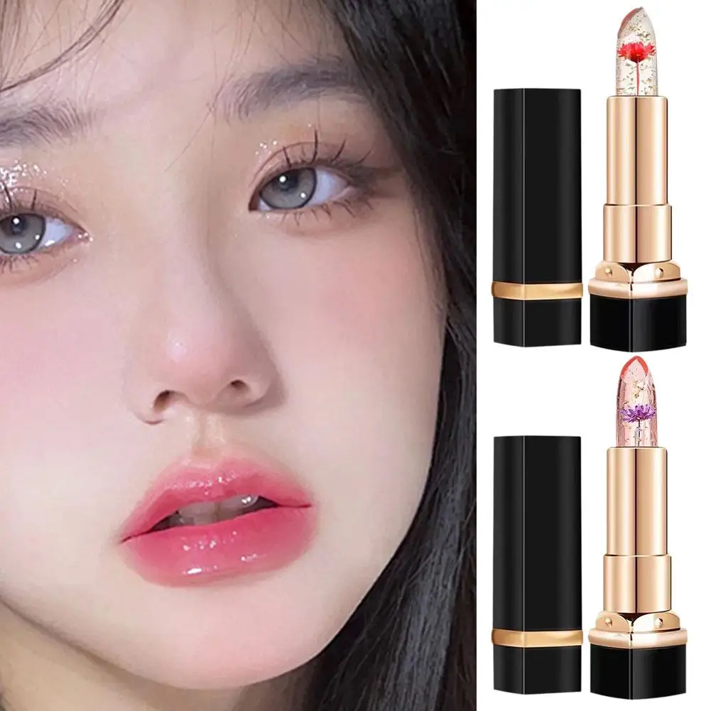 Bálsamo labial que cambia de Color con temperatura, brillo de labios de flor de gelatina de cristal, hidratante transparente, maquillaje cosmético de larga duración