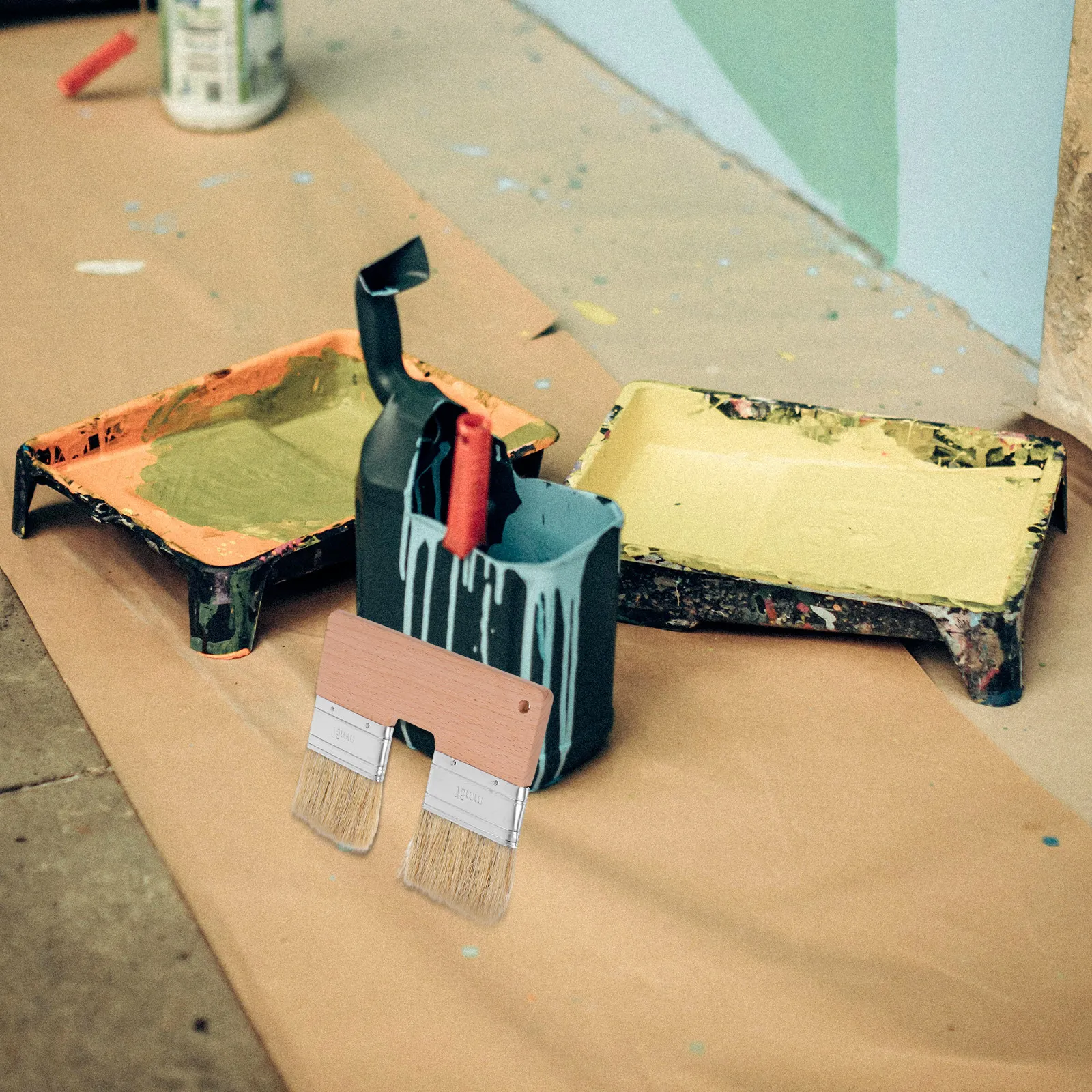 

Double Heads Natural Pig Bristle Art Flat Brush U Shaped Painting Tool Double Color Oil Acrylic Supplies Professional