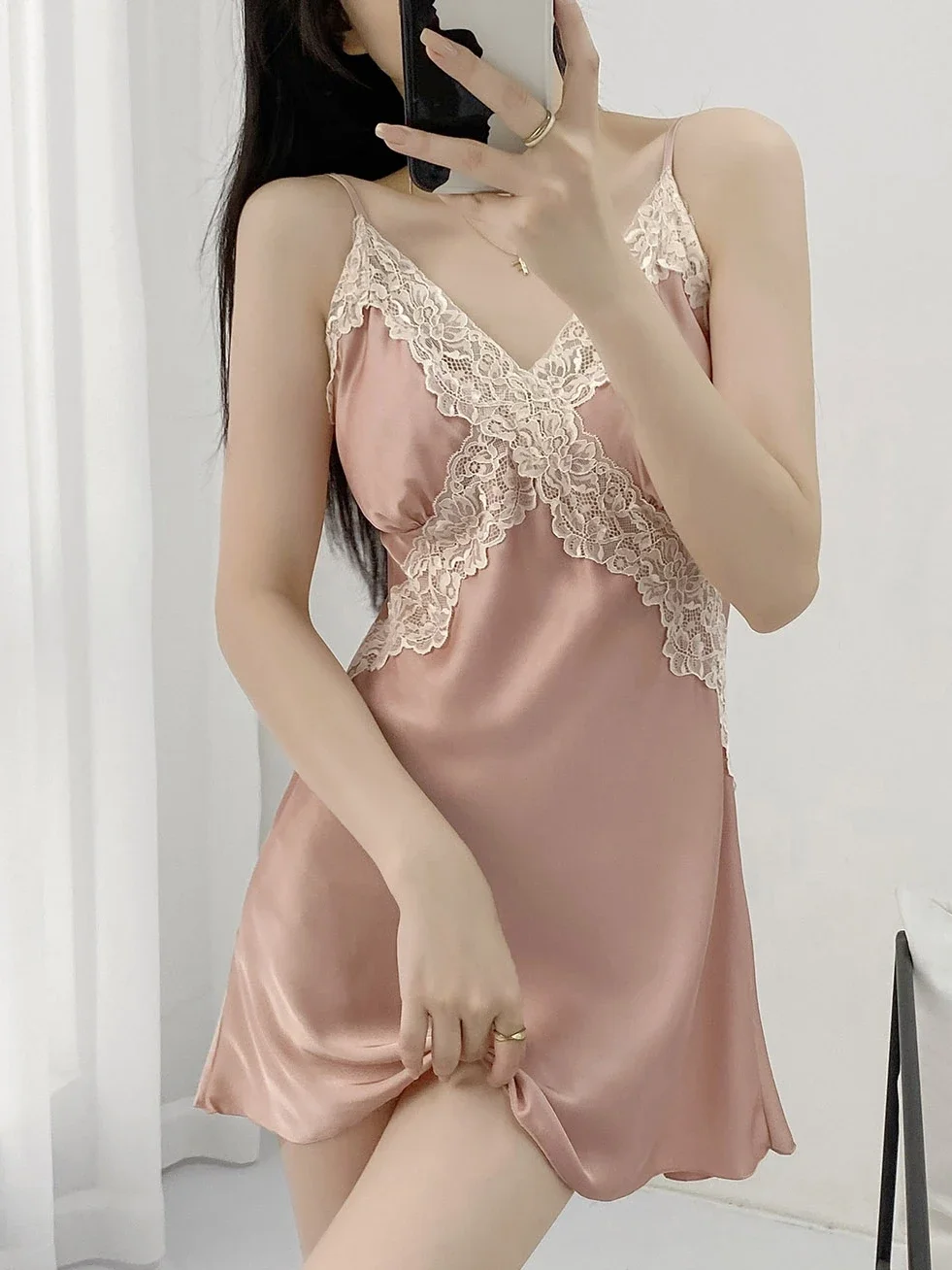 Sexy pajamas women's summer with chest pad ice silk suspender nightdress thin 2024 new high-end loungewear